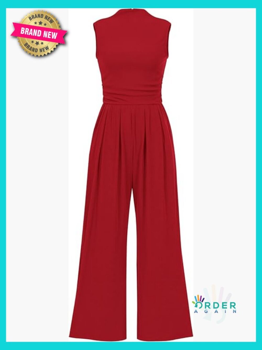 Sleeveless Mock Neck Wide Leg Jumpsuit Elegant Chic Summer Casual Romper